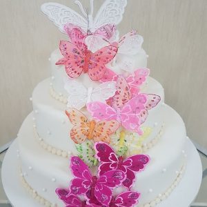 tort nunta fluturi multicolori